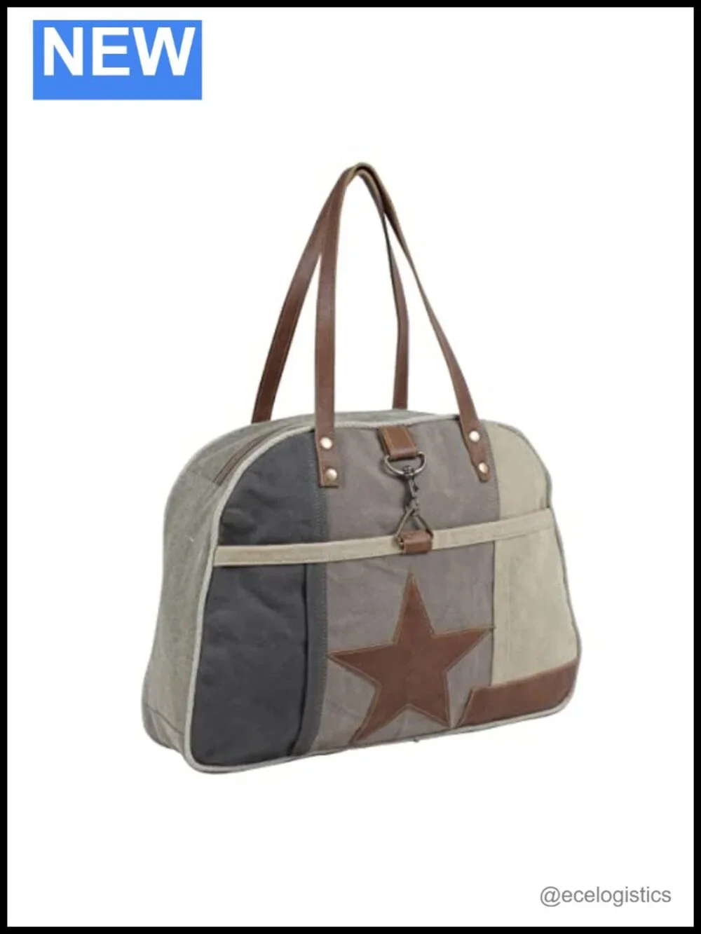 Myra Upcycled Canvas Leather Tote Bag with Zipper